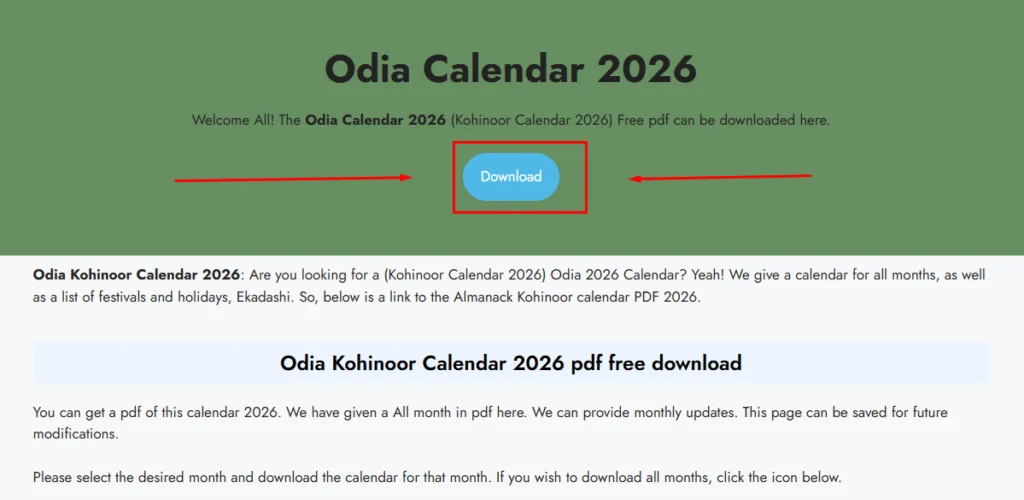 Odia Kohinoor Calendar 2026 pdf free download